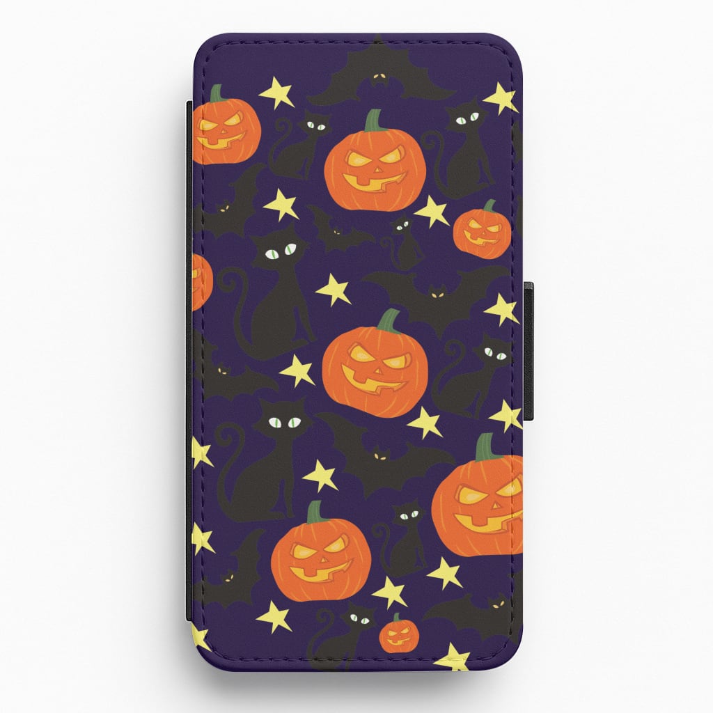 Pumpkin And Cats - Halloween Flip / Wallet Phone Case