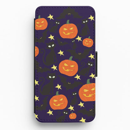 Pumpkin And Cats - Halloween Flip / Wallet Phone Case