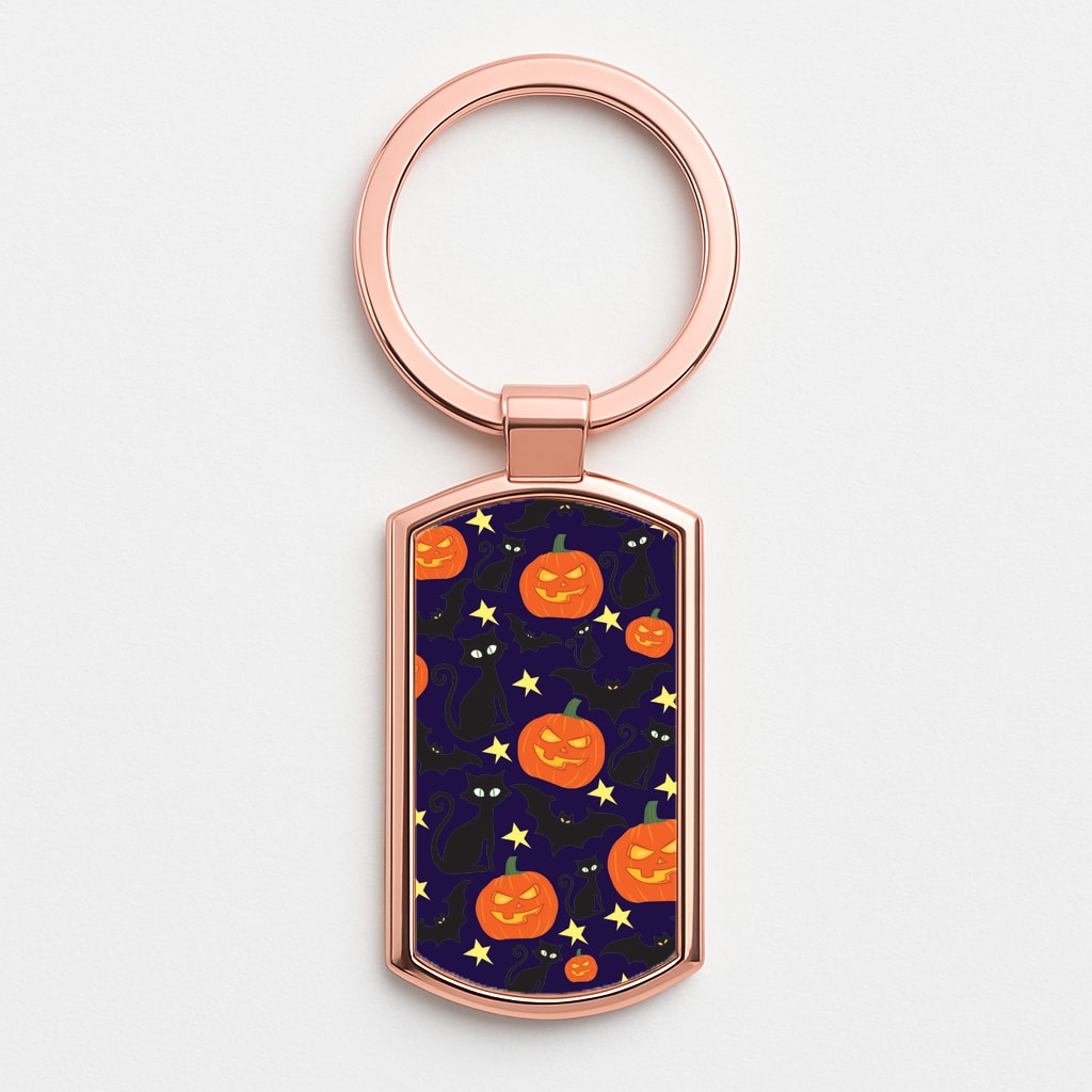 Pumpkin And Cats - Halloween Rose Gold Keyring