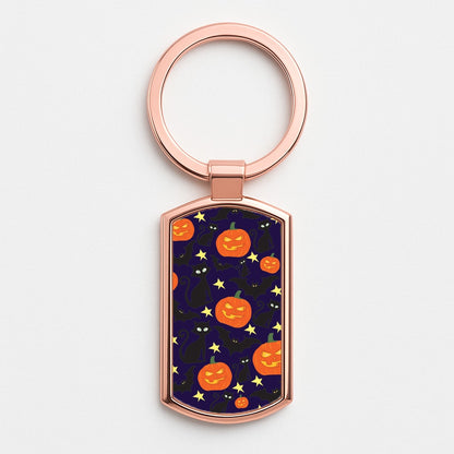 Pumpkin And Cats - Halloween Rose Gold Keyring