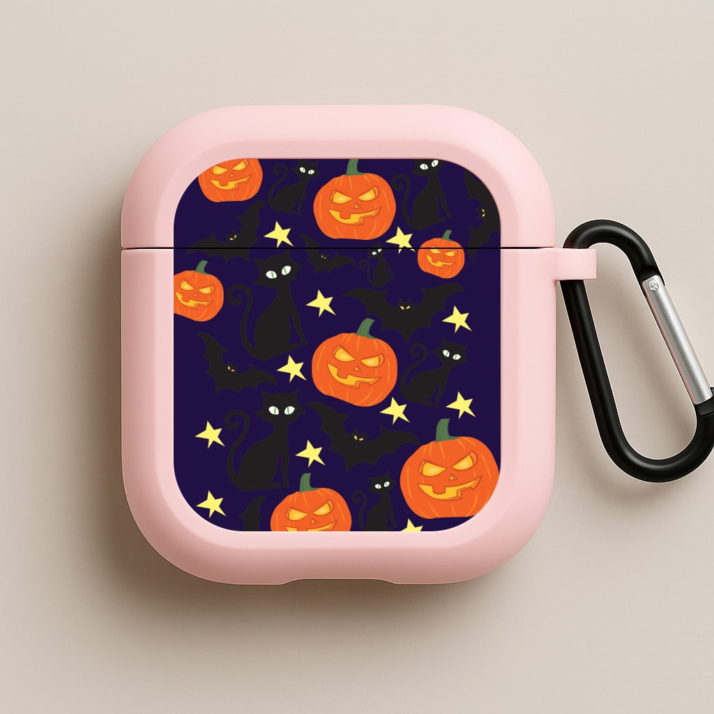 Pumpkin And Cats - Halloween Pink AirPods Case