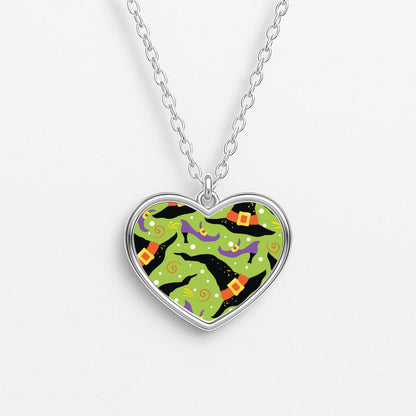 Witch's Attire Pattern - Halloween Heart Necklace