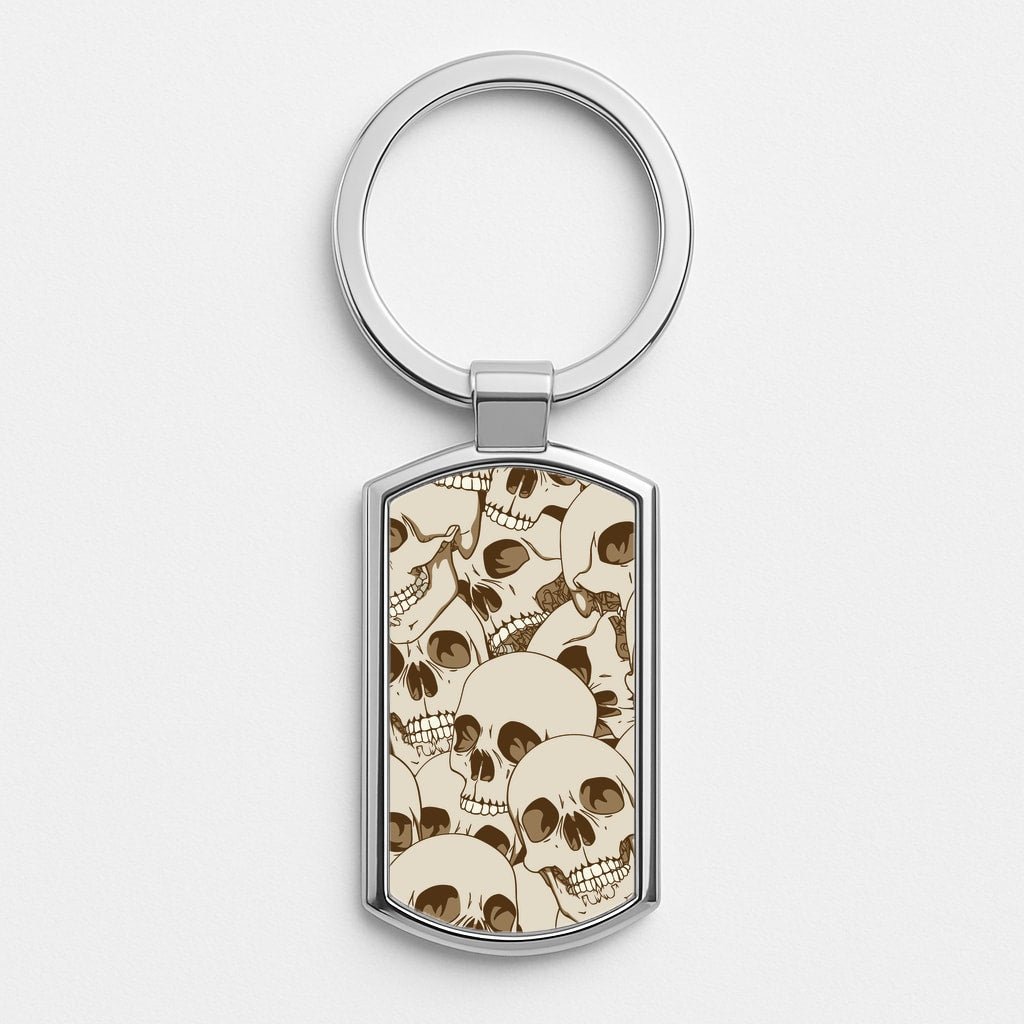 Skull Pattern - Halloween Silver Keyring