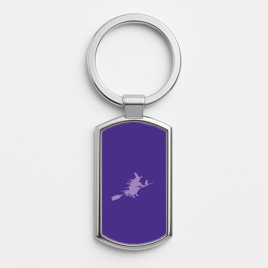 Witch And Cat - Halloween Silver Keyring