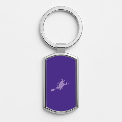 Witch And Cat - Halloween Silver Keyring