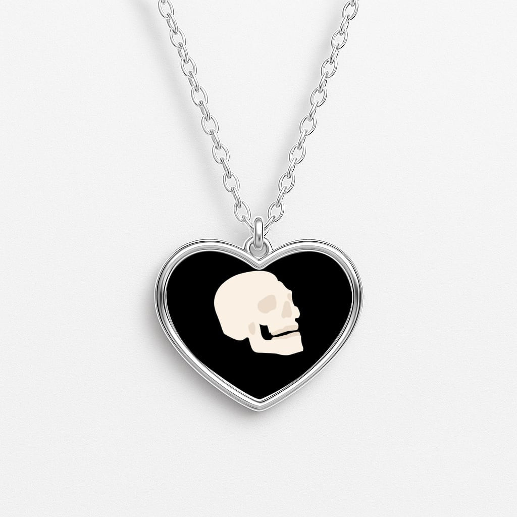 Skull Outline - Halloween Heart Necklace