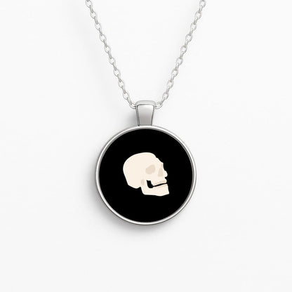 Skull Outline - Halloween Circle Necklace