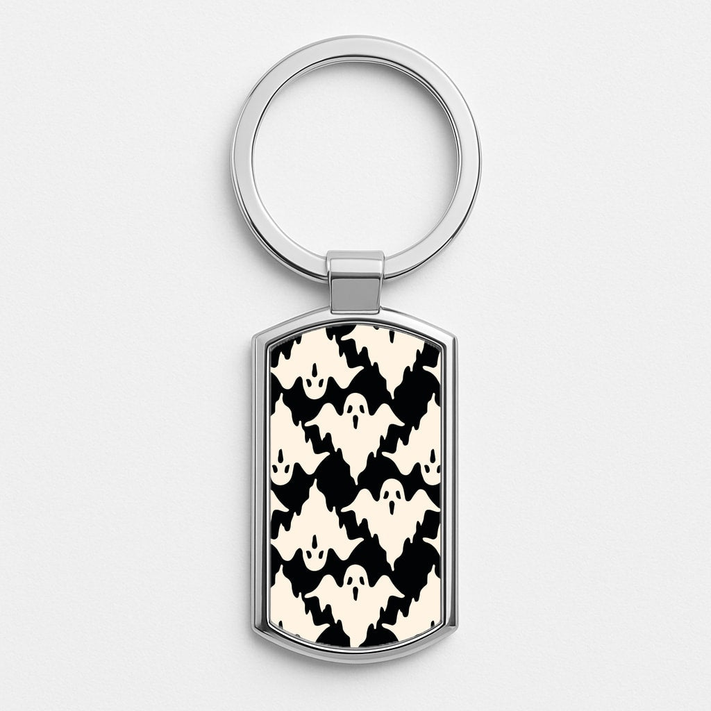 Halloween Pattern 17 Silver Keyring