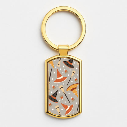 Halloween Pattern 19 Gold Keyring
