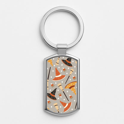 Halloween Pattern 19 Silver Keyring