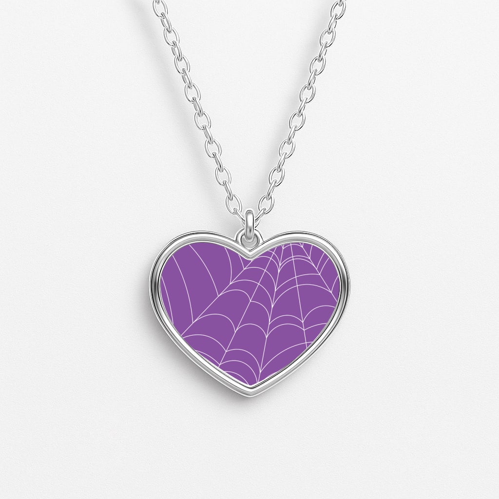 Purple Cobweb Pattern Heart Necklace