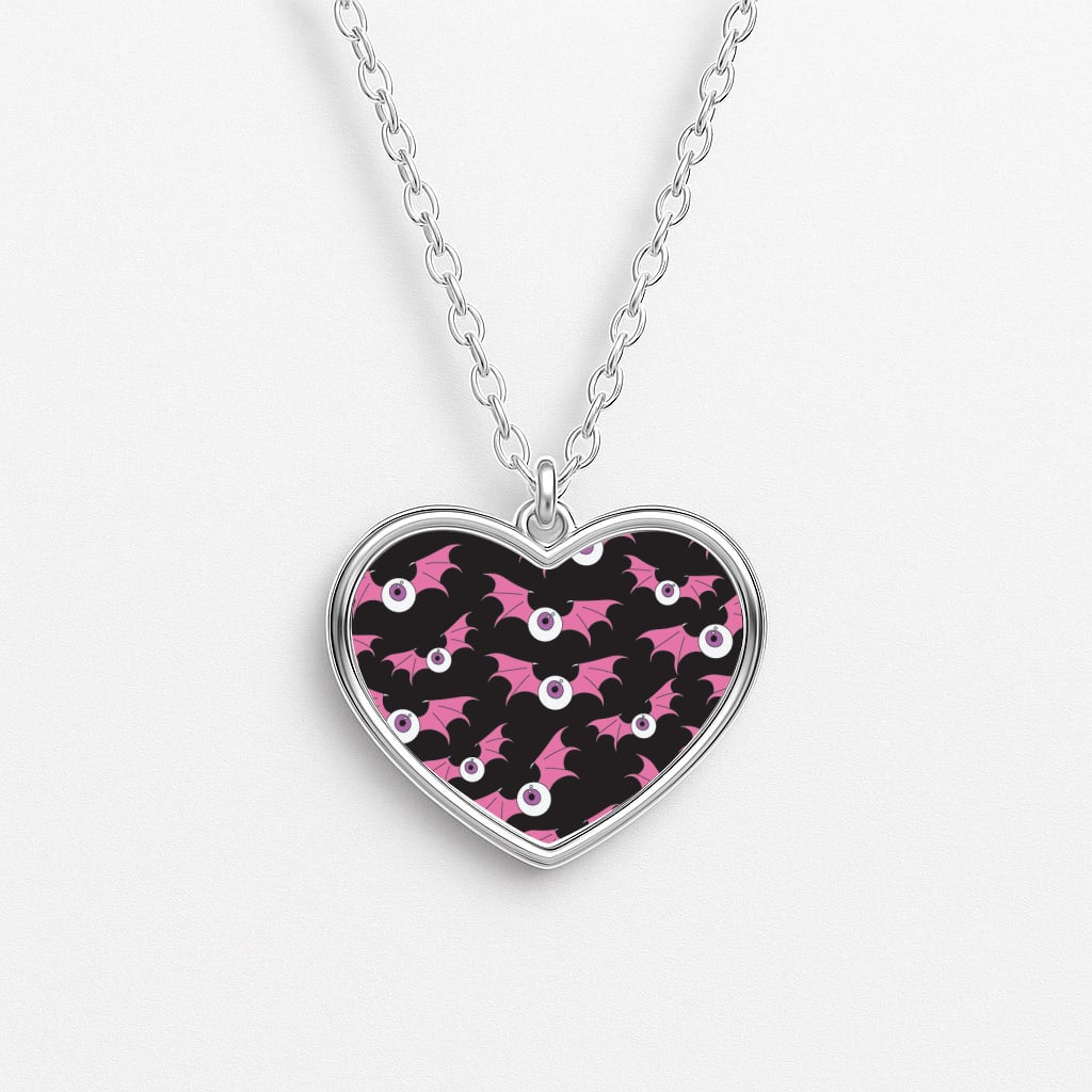 Bat Eye Pattern Heart Necklace