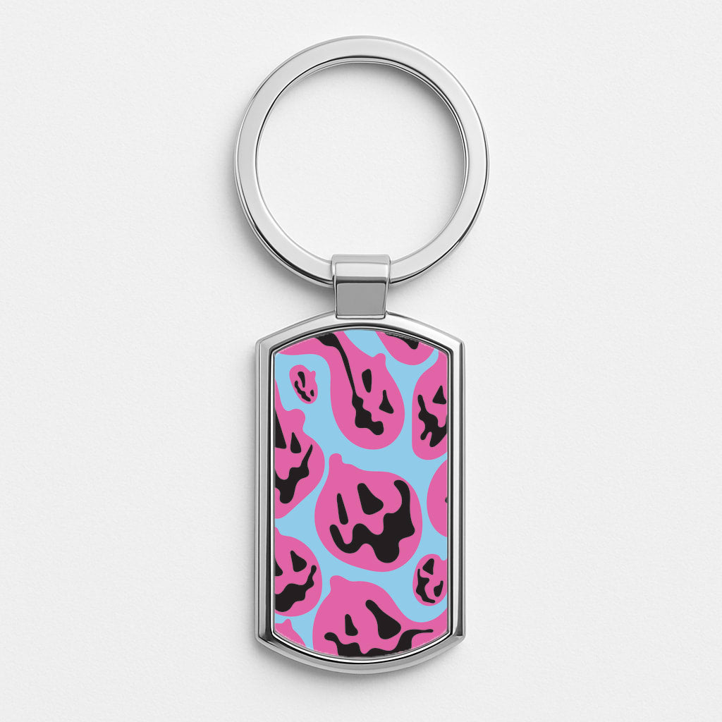 Pumpkin Blue Pattern Silver Keyring