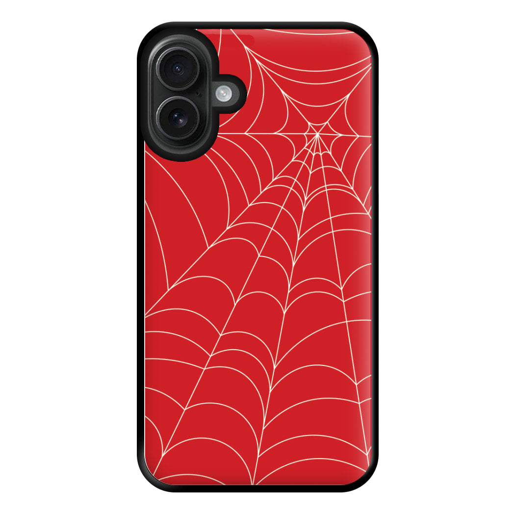 Red Cobwebs Pattern Phone Case for iPhone 16 Plus