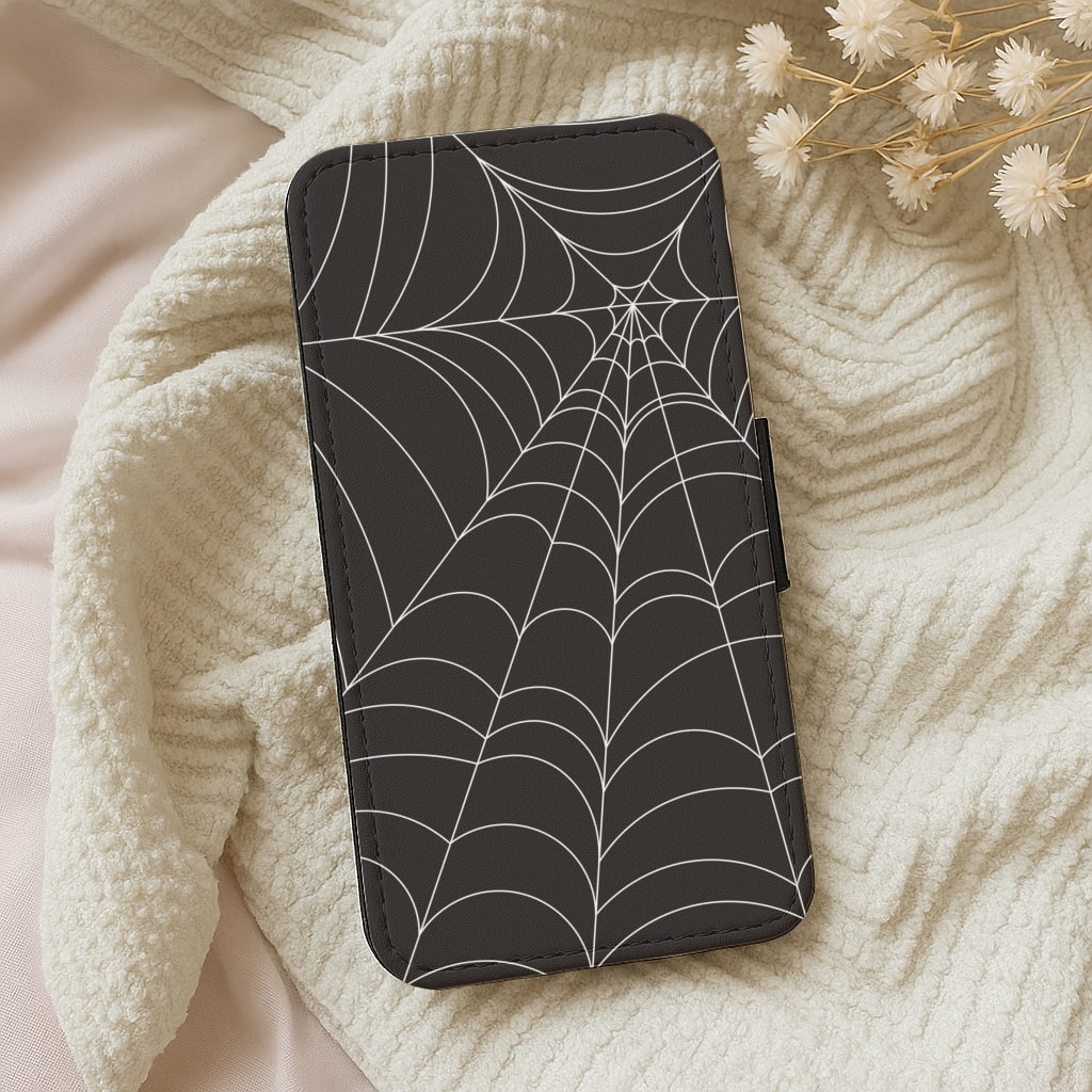 Black Cobwebs Pattern Wallet Phone Case