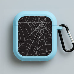 Black Cobwebs Pattern Blue AirPods Case