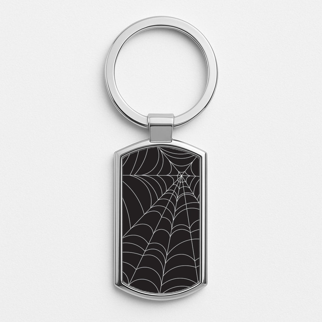 Black Cobwebs Pattern Silver Keyring