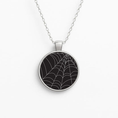 Black Cobwebs Pattern Circle Necklace