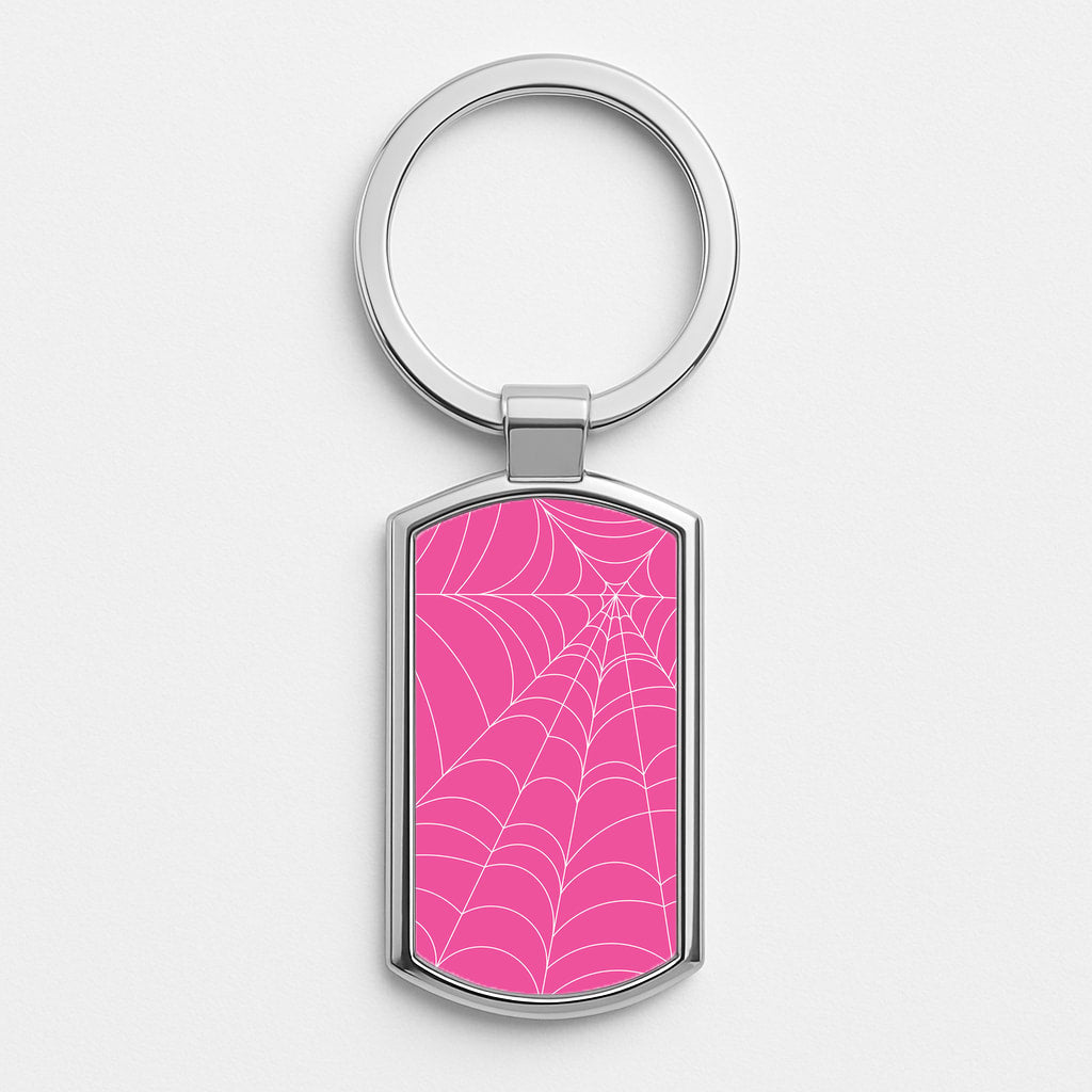 Pink Cobwebs Pattern Silver Keyring