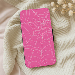 Pink Cobwebs Pattern Wallet Phone Case