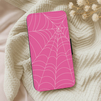 Pink Cobwebs Pattern Wallet Phone Case