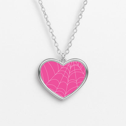 Pink Cobwebs Pattern Heart Necklace