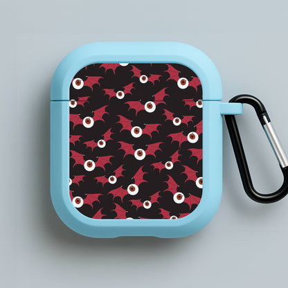 Red Bat Pattern Blue AirPods Case