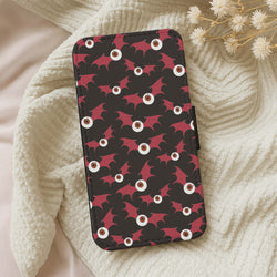 Red Bat Pattern Wallet Phone Case