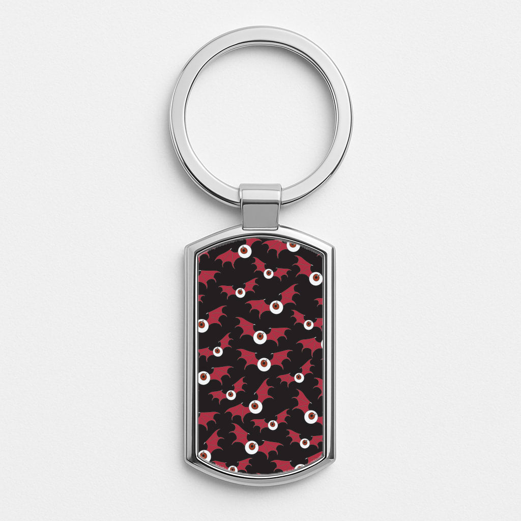 Red Bat Pattern Silver Keyring