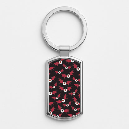 Red Bat Pattern Silver Keyring