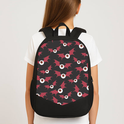 Red Bat Pattern Large School Bag