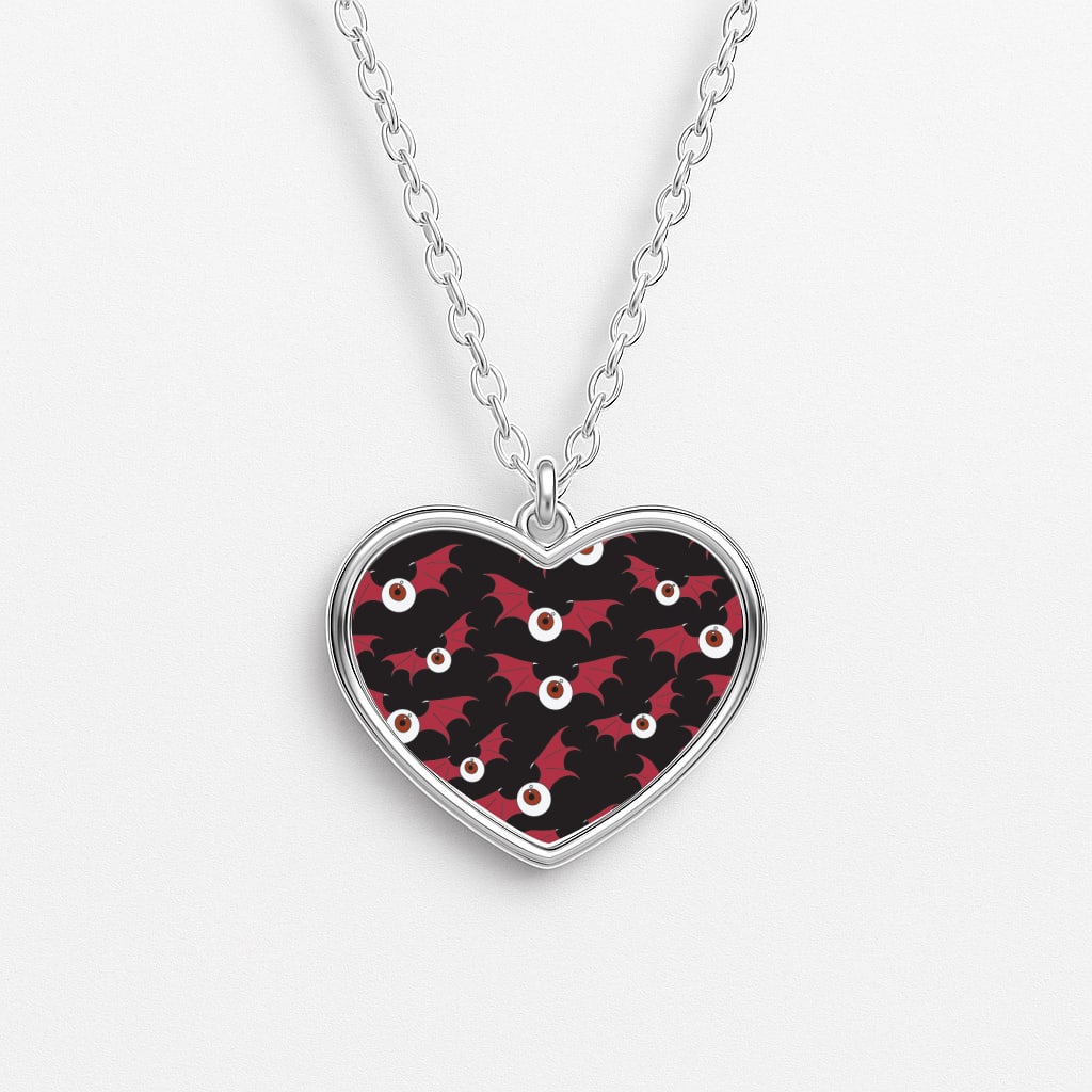 Red Bat Pattern Heart Necklace