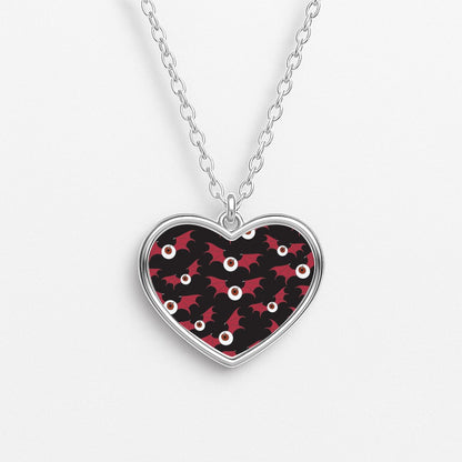 Red Bat Pattern Heart Necklace