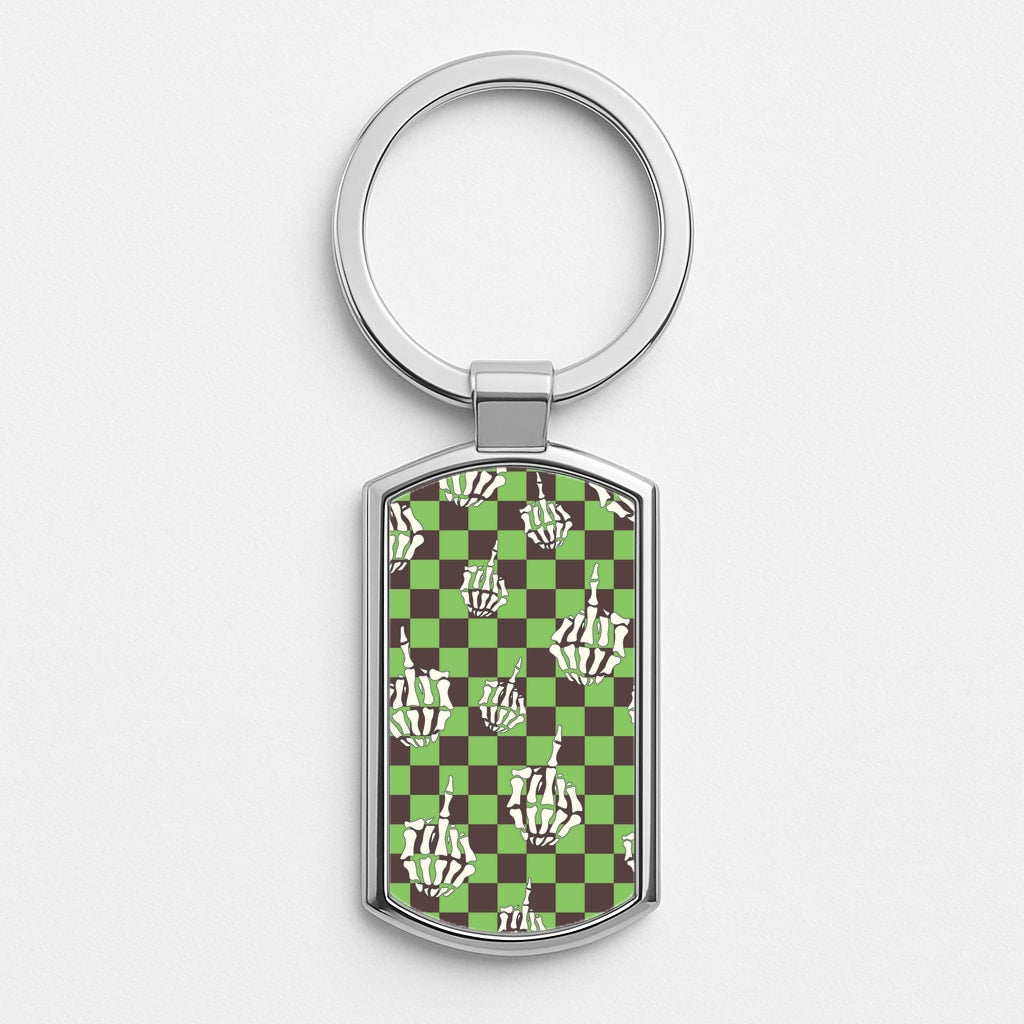Green Middle Finger Silver Keyring