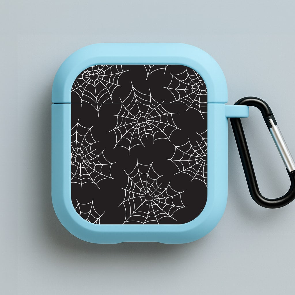 Spiderweb Hearts Pattern Blue AirPods Case
