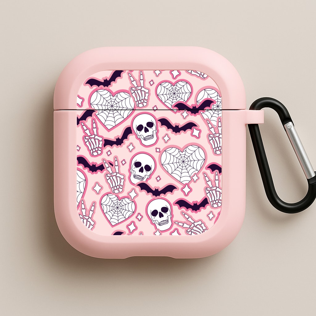 Cute Halloween Stickers Pattern Pink AirPods Case