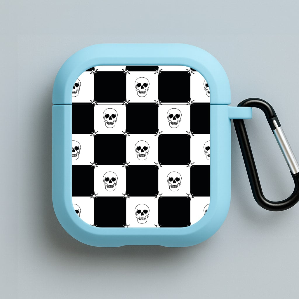 Checkered Skulls Pattern Blue AirPods Case
