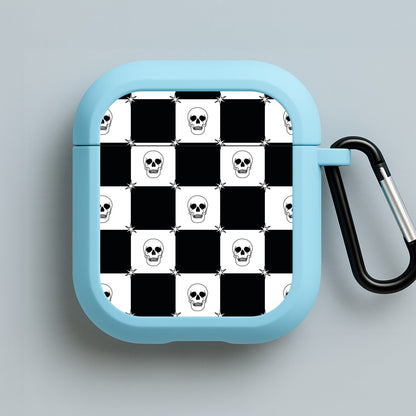 Checkered Skulls Pattern Blue AirPods Case