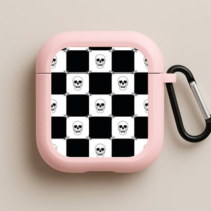 Checkered Skulls Pattern Pink AirPods Case