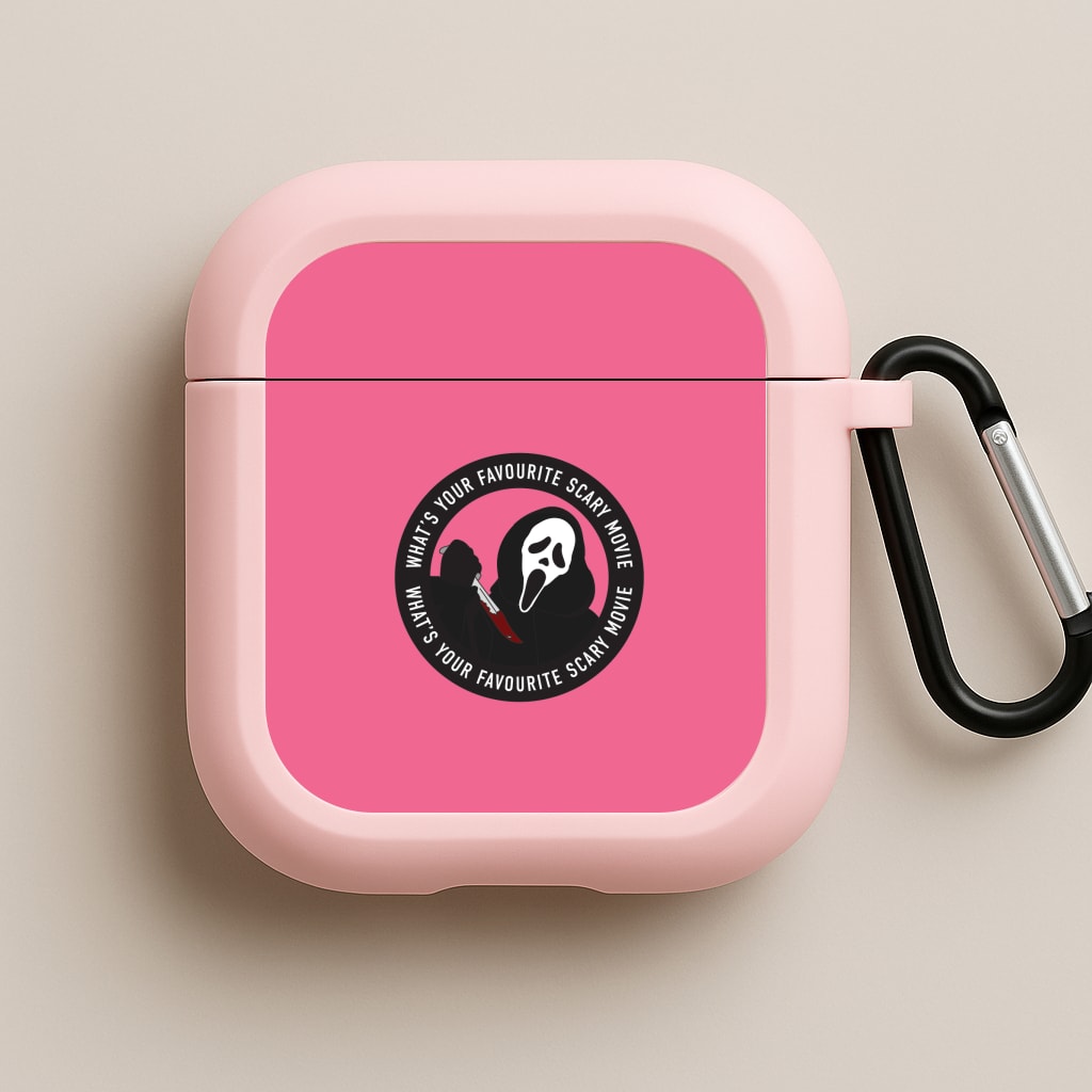 What's Your Favourite Scary Movie Badge Pink AirPods Case
