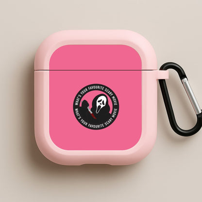 What's Your Favourite Scary Movie Badge Pink AirPods Case