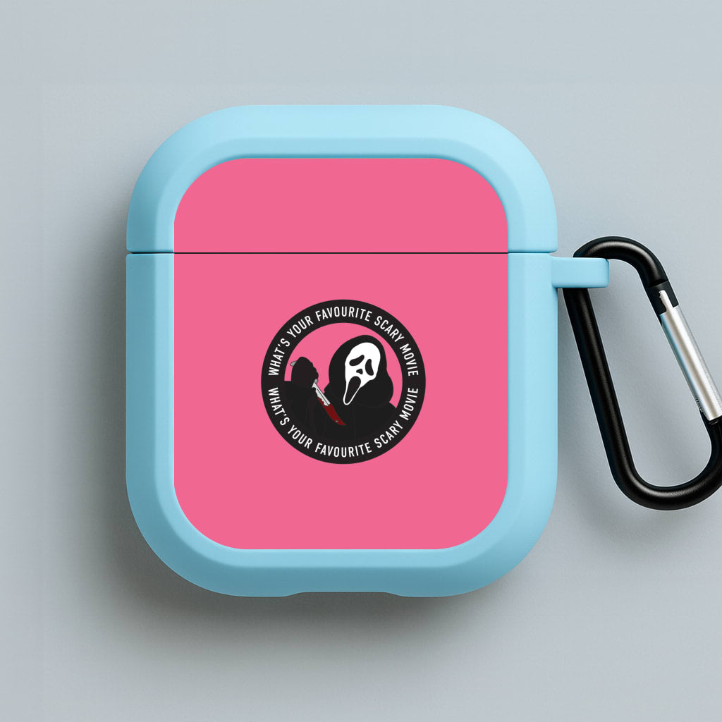 What's Your Favourite Scary Movie Badge Blue AirPods Case
