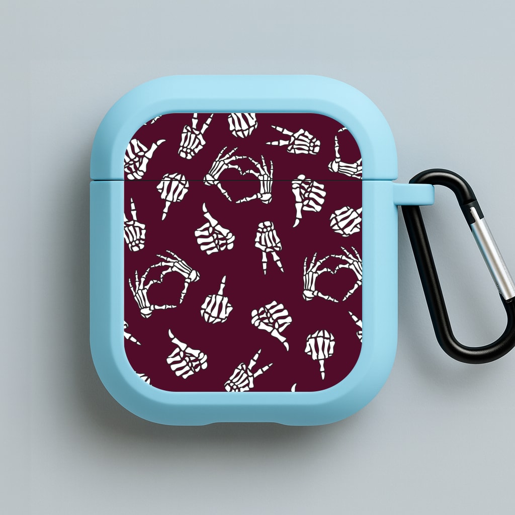Skeleton Hands Pattern Blue AirPods Case