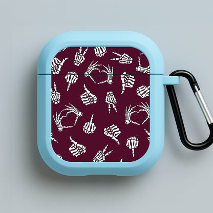 Skeleton Hands Pattern Blue AirPods Case