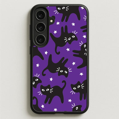 Cartoon Black Cats And Stars Pattern Phone Case for Galaxy S25FE