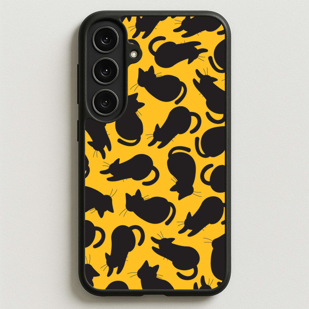 Black Cat Silhouettes Pattern Phone Case for Galaxy S25FE