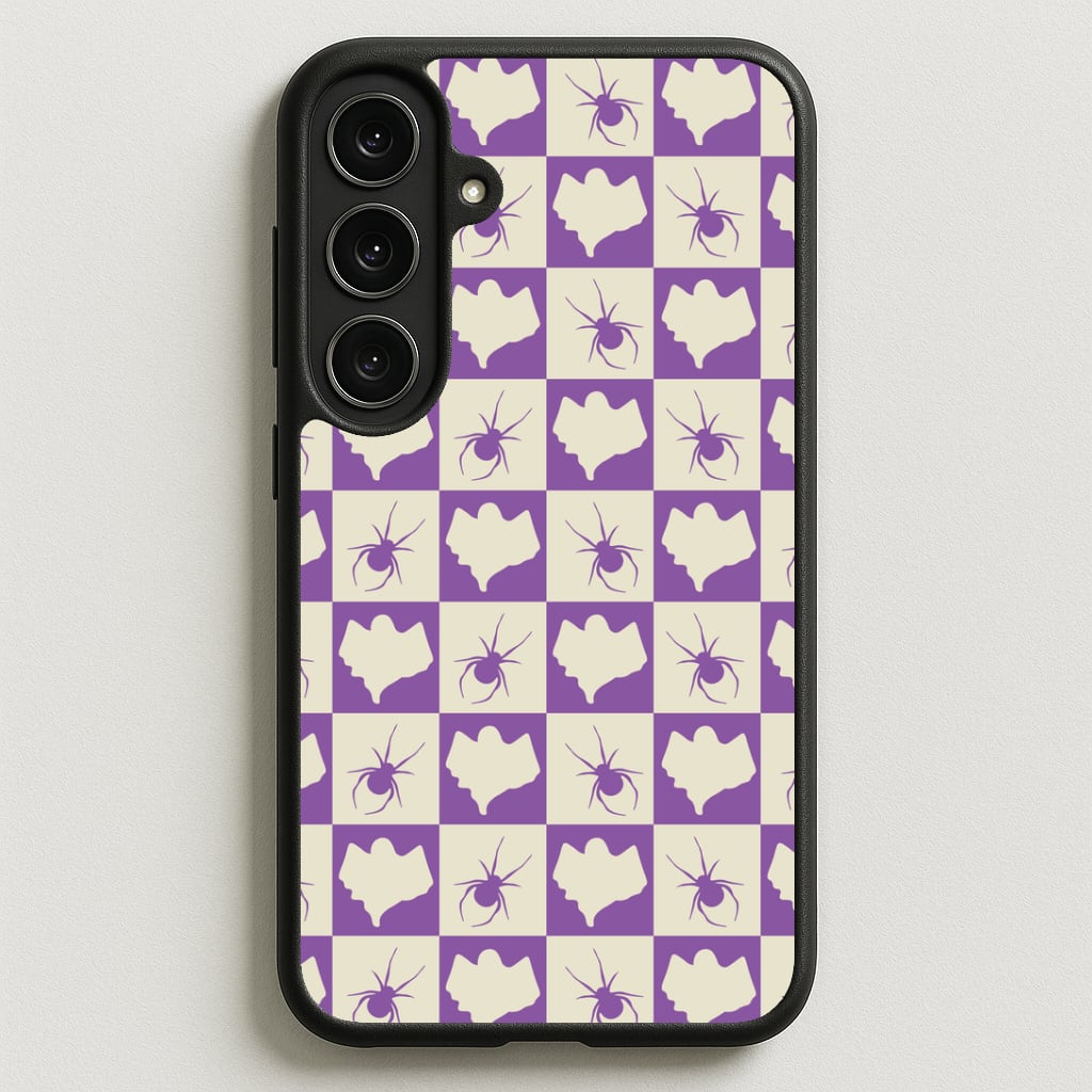 Spiders And Ghosts Checkered Pattern I Phone Case for Galaxy S25FE