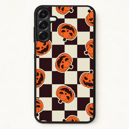 Pumpkin Stickers Checkered Pattern Phone Case for Galaxy A57