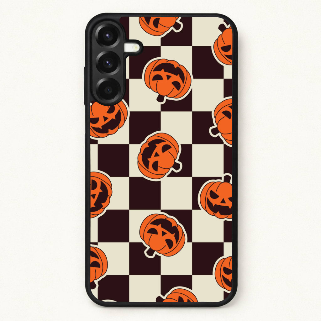 Pumpkin Stickers Checkered Pattern Phone Case for Galaxy A17