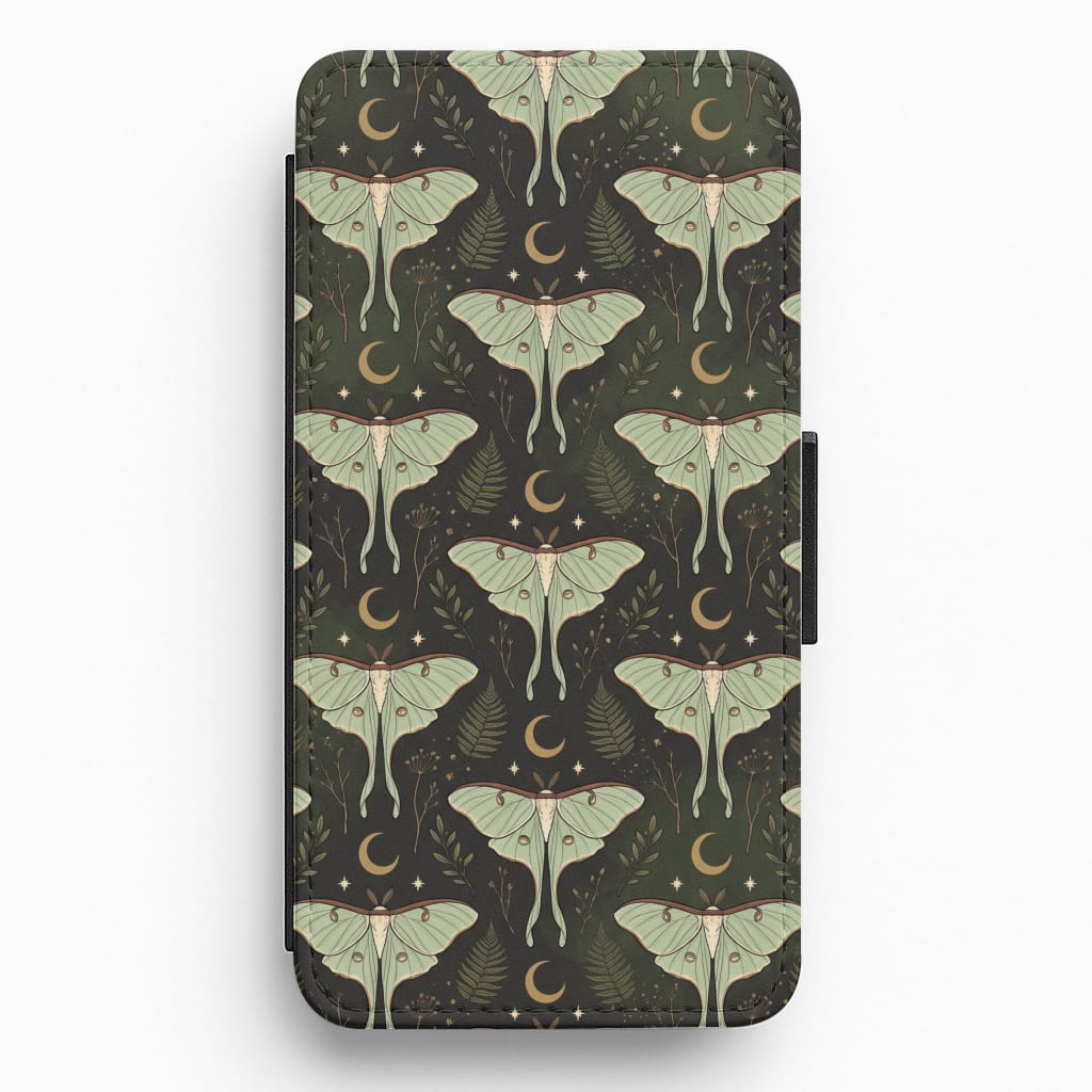 Moonlit Luna Moths Wallet Phone Case